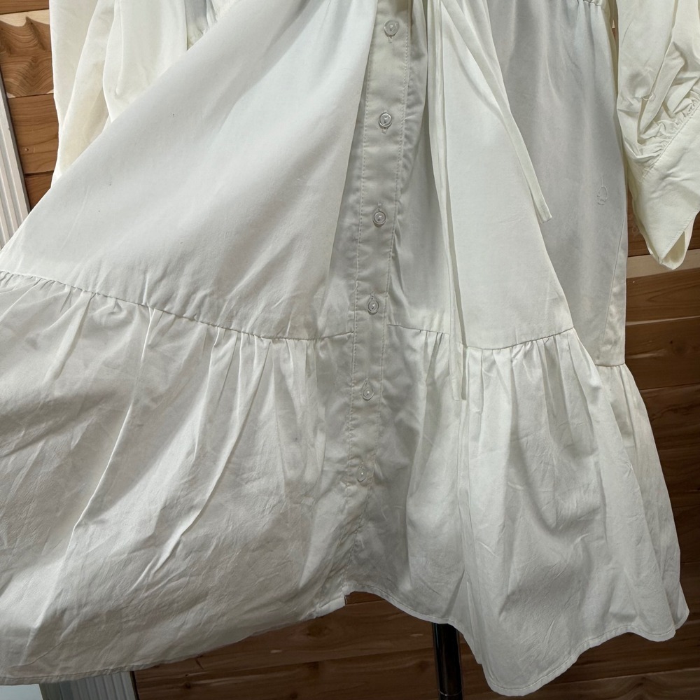 ASTR Nordstrom White Dress Ruffle Hem Drawstring Waist Long Sleeve Size: XL - Picture 7 of 9